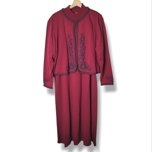 NWT Nina Leonard 1X Jacket Dress Set Maroon 2-Piece QVC A18032 Soutache - Picture 1 of 13